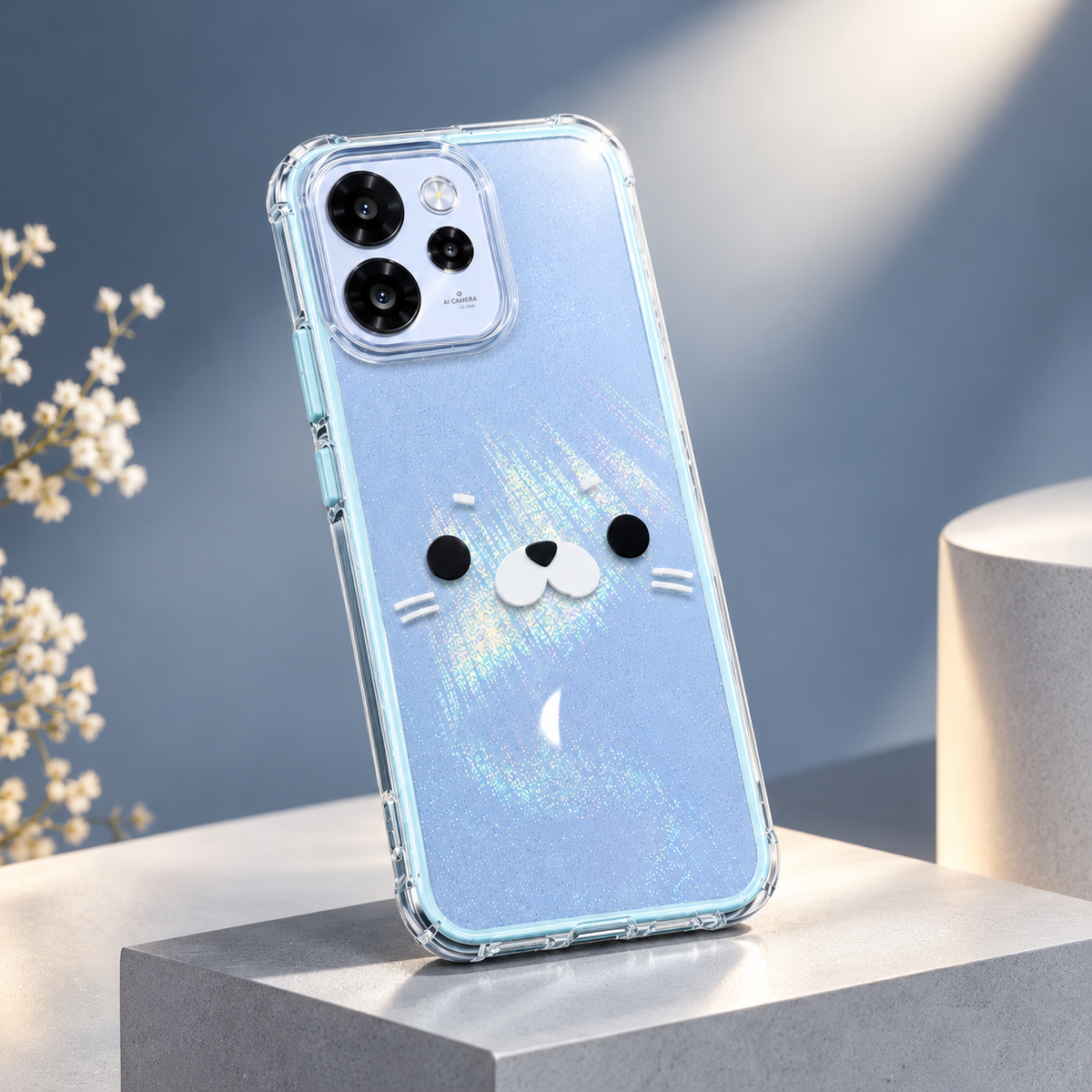 Oppo Reno 15 Pro Mini 5G Cute Cat Face Case – Transparent Protective Cover