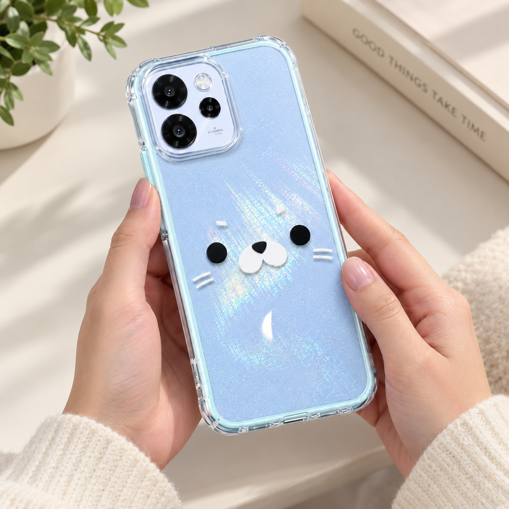 Oppo Reno 15 Pro Mini 5G Cute Cat Face Case – Transparent Protective Cover