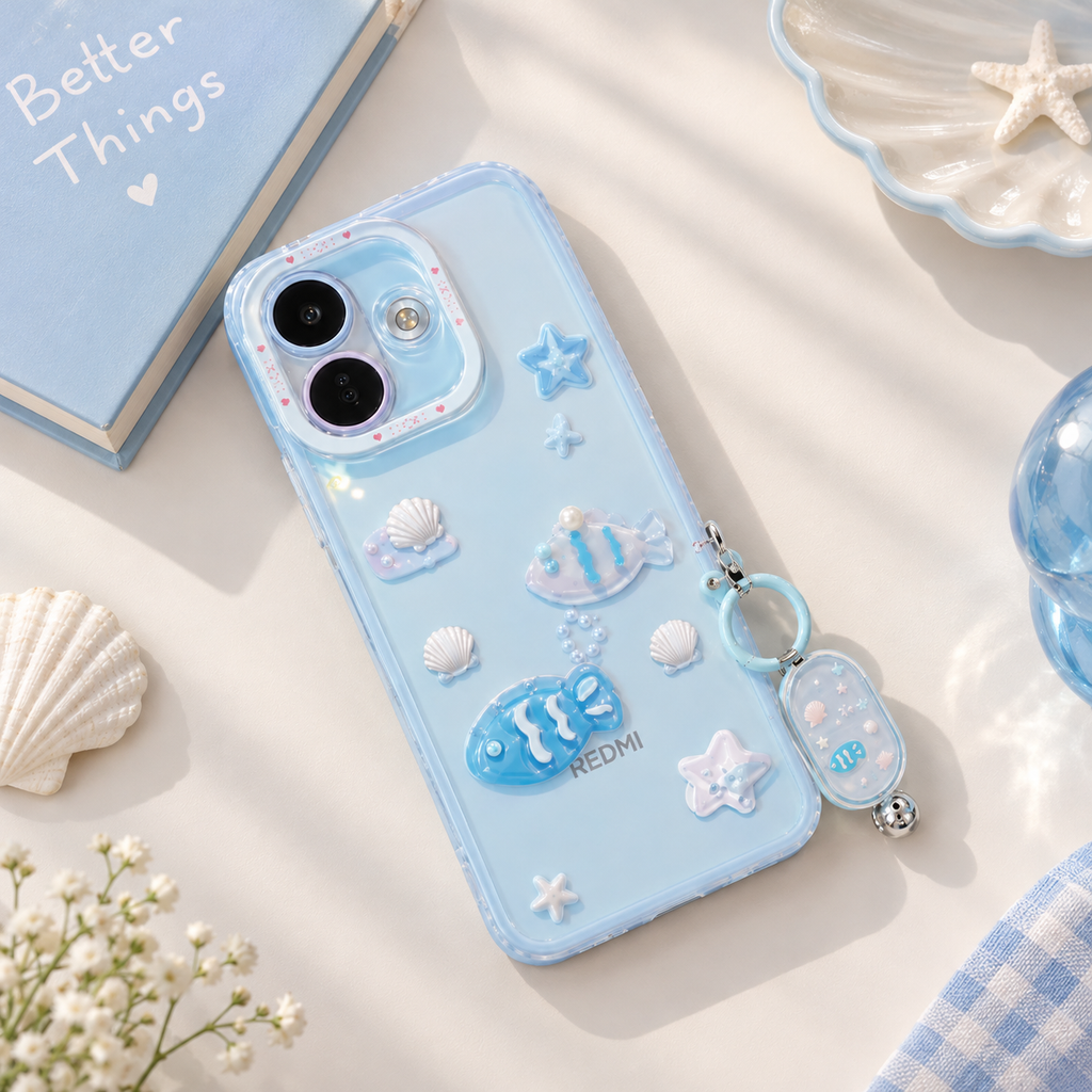 Redmi Note 17 Pro 5G Cute Ocean Theme Case with Wrist Strap