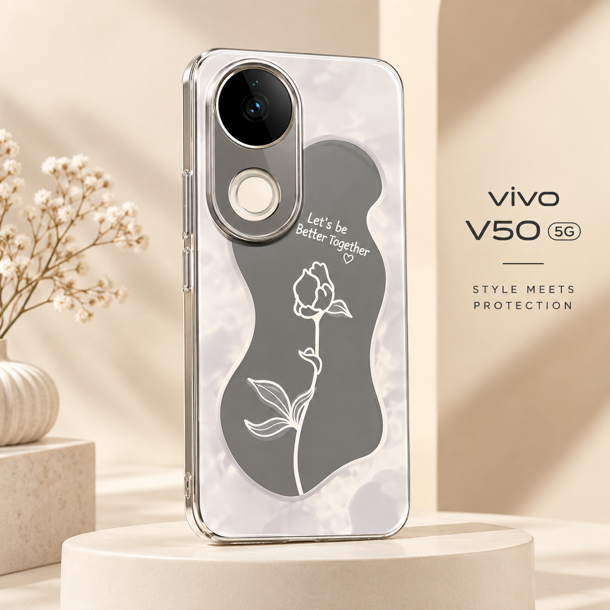 Vivo V50 5G Floral Printed Case – Clear Aesthetic Protective Cover