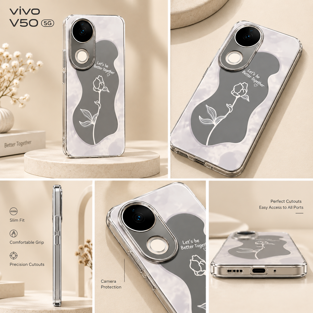 Vivo V50 5G Floral Printed Case – Clear Aesthetic Protective Cover