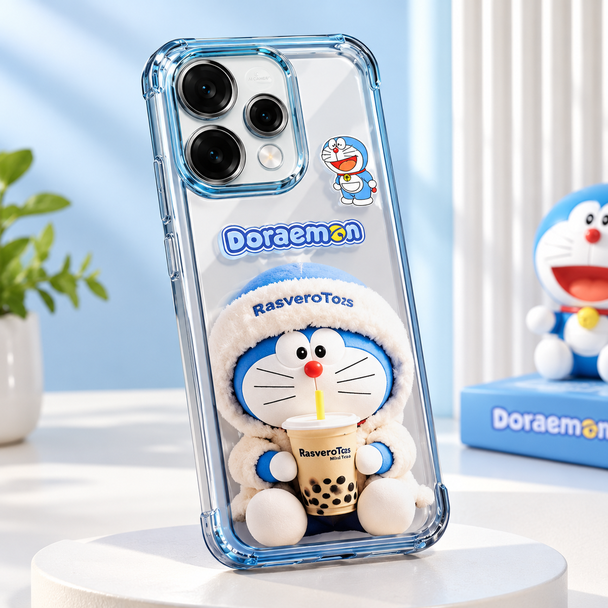 OPPO Reno 15 5G Cute Doraemon 3D Cartoon Transparent Airbag Shockproof Phone Case