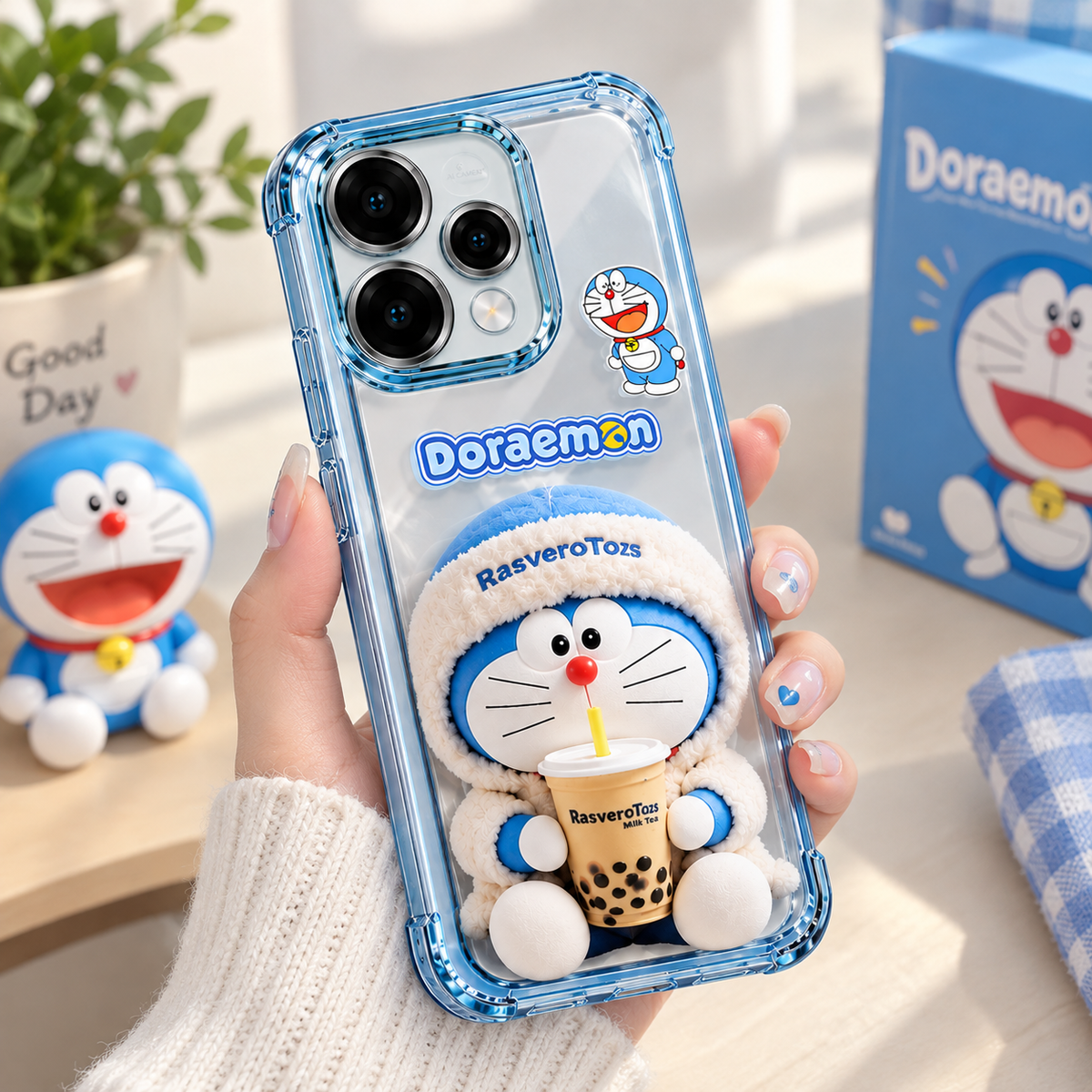 OPPO Reno 15 5G Cute Doraemon 3D Cartoon Transparent Airbag Shockproof Phone Case