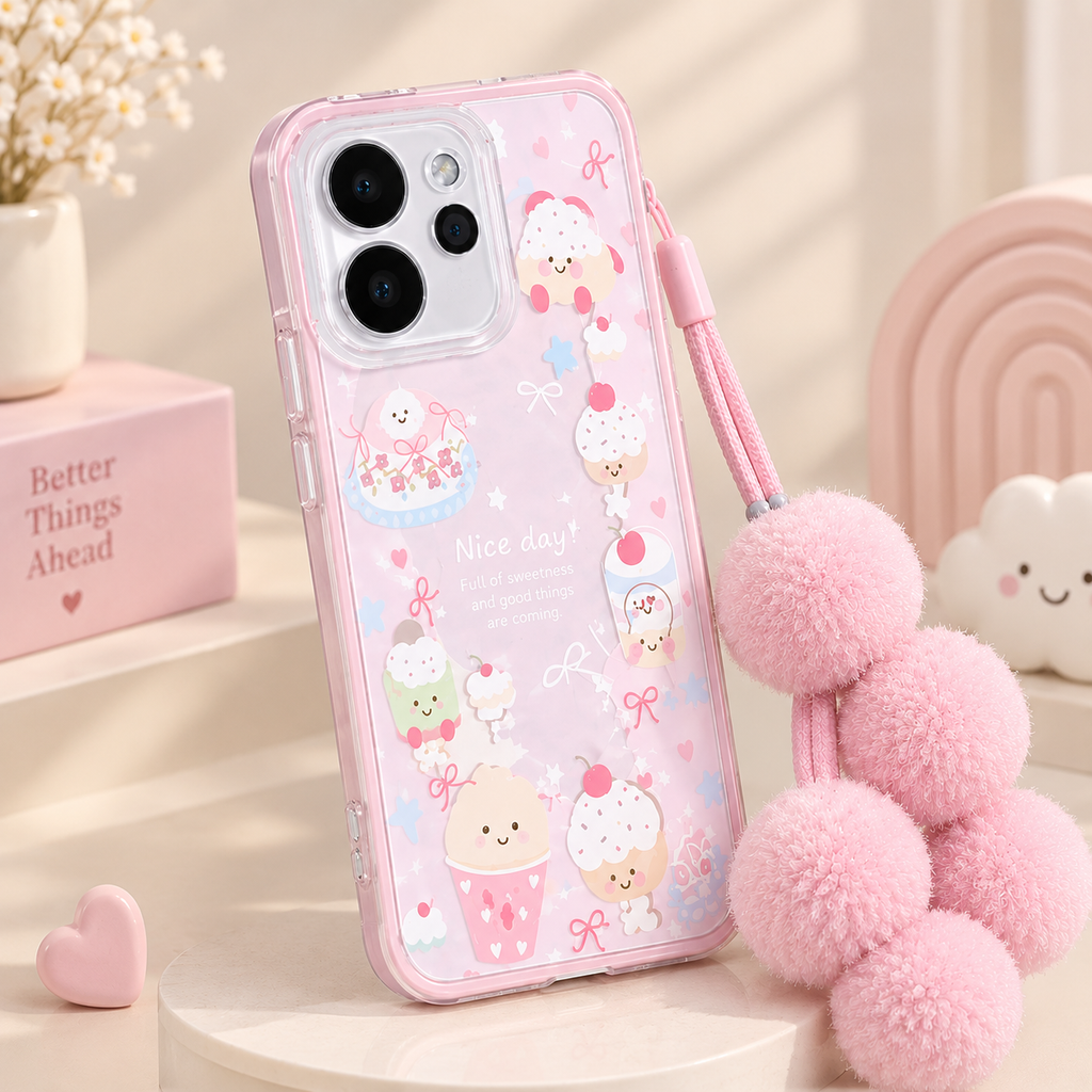 OPPO Reno 15 Pro Mini 5G Cute Cartoon Case With Lanyard – Pink Aesthetic Protective Cover
