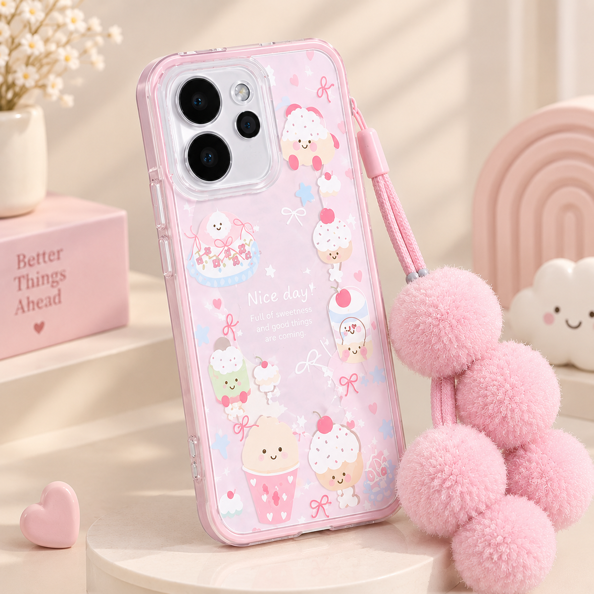 OPPO Reno 15 Pro Mini 5G Cute Cartoon Case With Lanyard – Pink Aesthetic Protective Cover