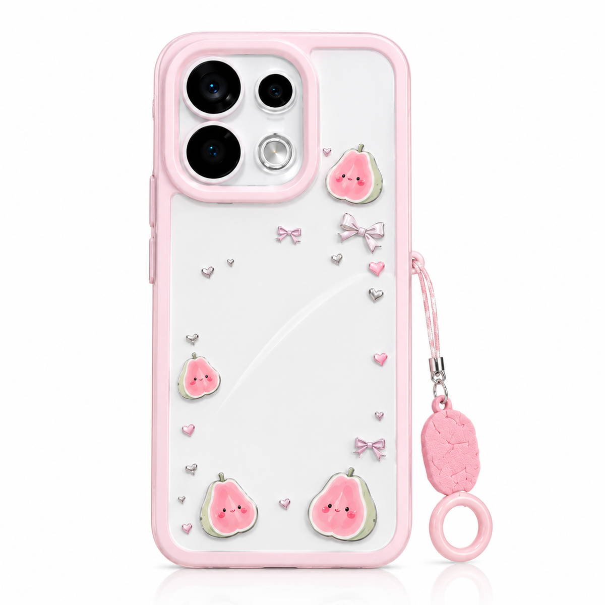 OPPO Reno 16 5G Cute Strawberry Case with Lanyard – Pink Aesthetic Protective Cover