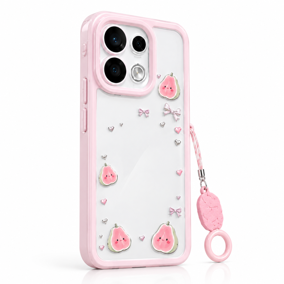 OPPO Reno 16 5G Cute Strawberry Case with Lanyard – Pink Aesthetic Protective Cover