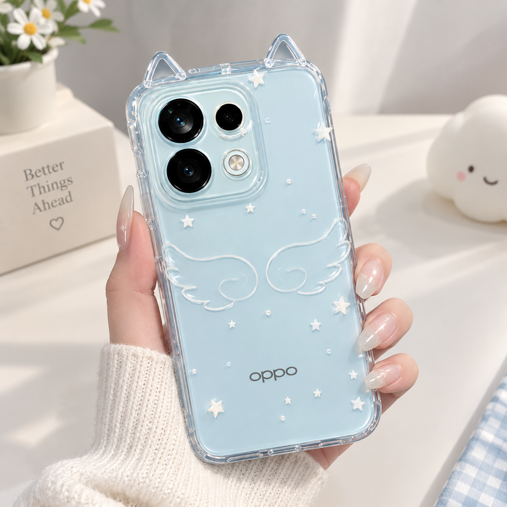 OPPO Reno 16 5G Cute Angel Wing Case – Light Blue Protective Cover