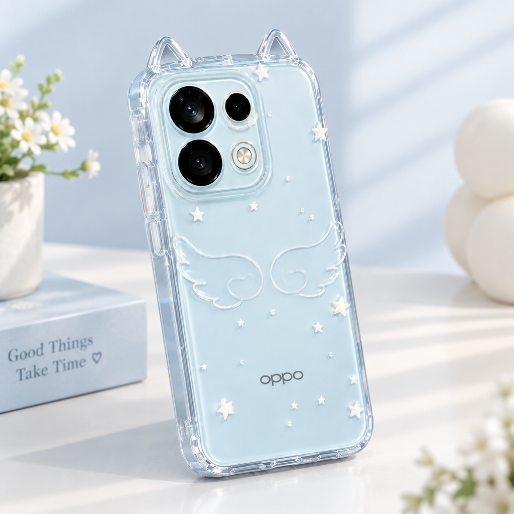 OPPO Reno 16 5G Cute Angel Wing Case – Light Blue Protective Cover