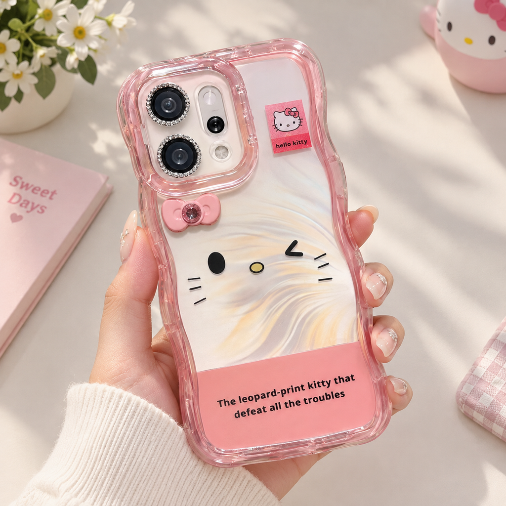 OPPO Reno 14 5G Hello Kitty Leopard Print Case – Cute Pink Protective Cover