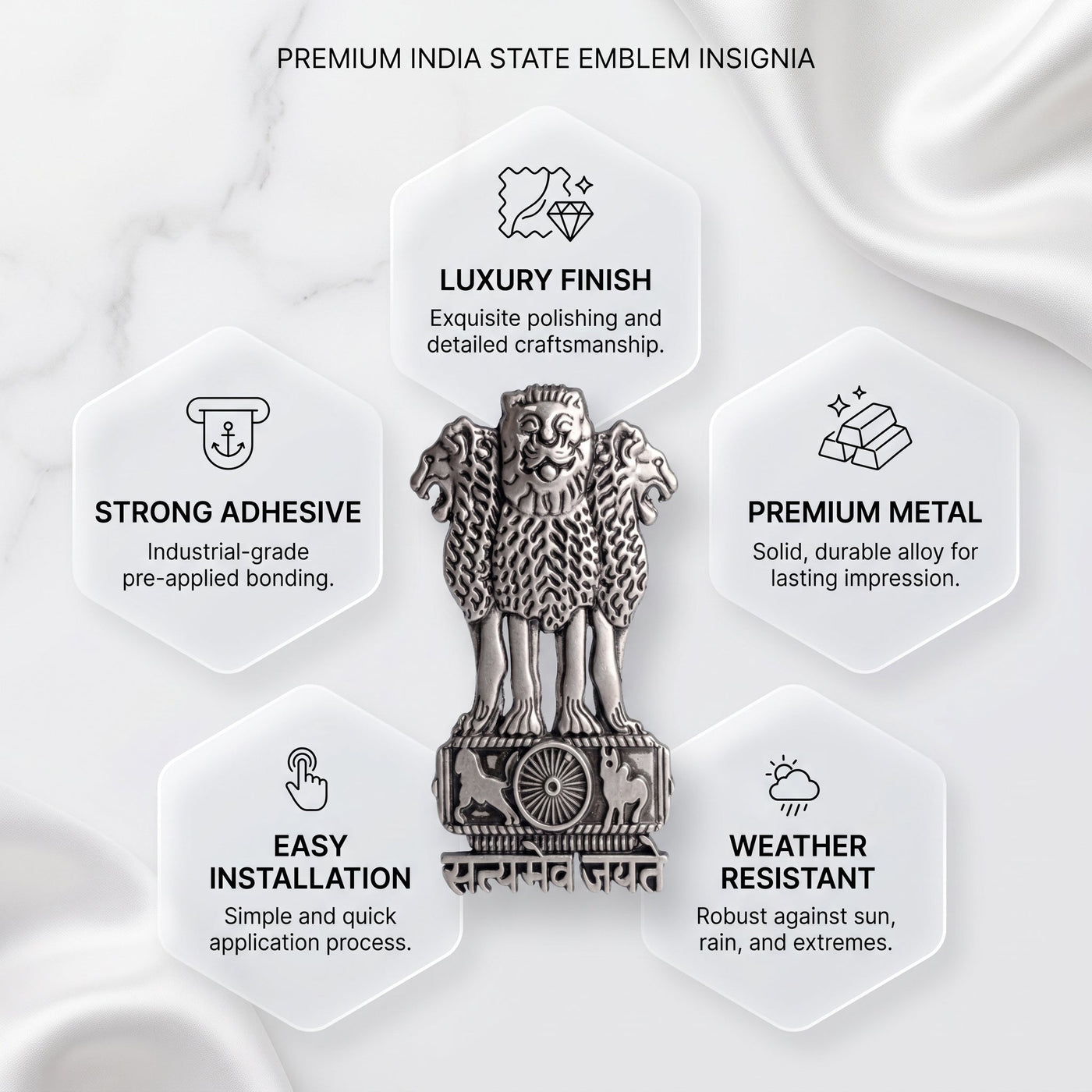 POCO C65 5G Compatible Satyamev Jayate 3D Metal Emblem Sticker