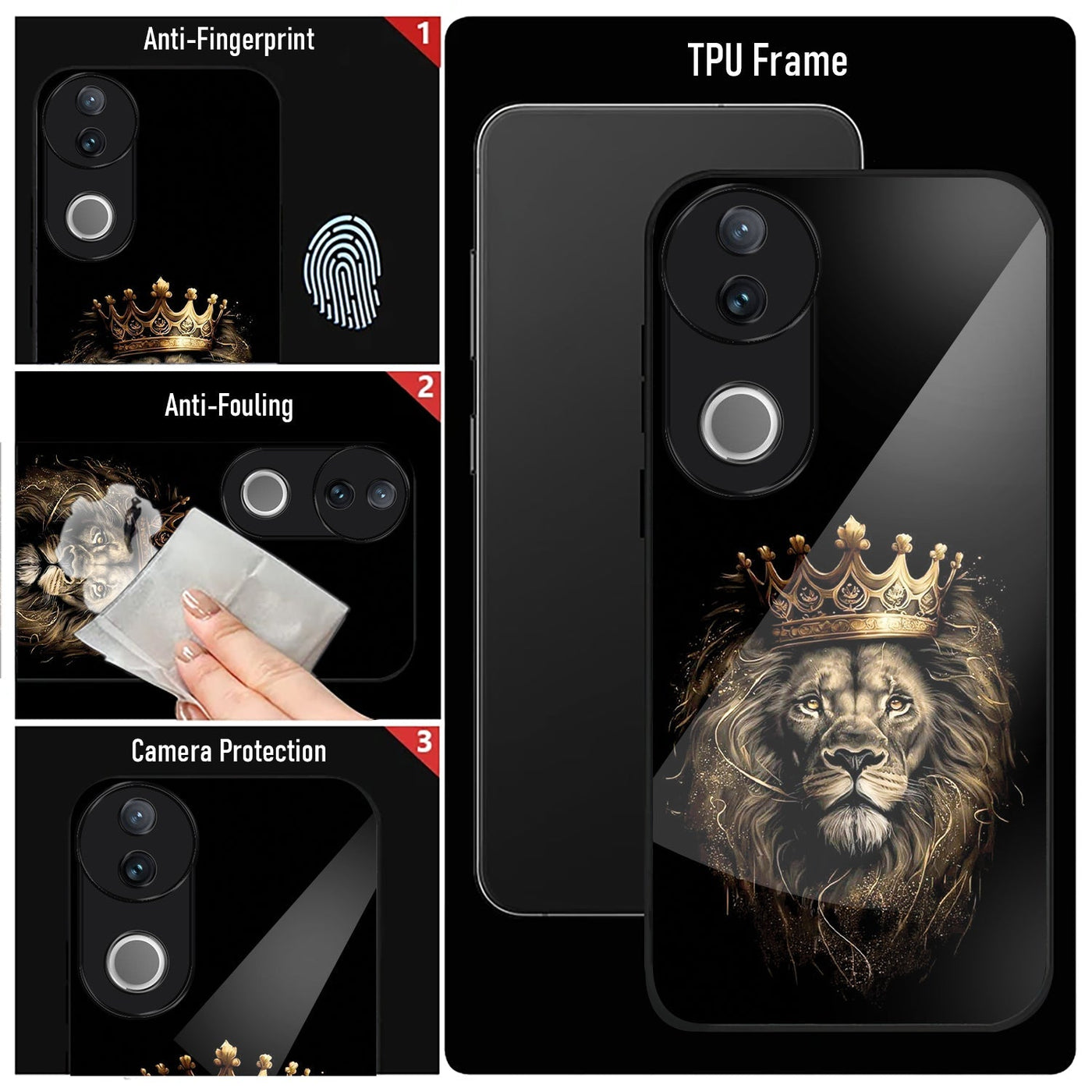 Vivo V50 5G Premium Acrylic Shockproof Glass Back Case (Crowned Lion)