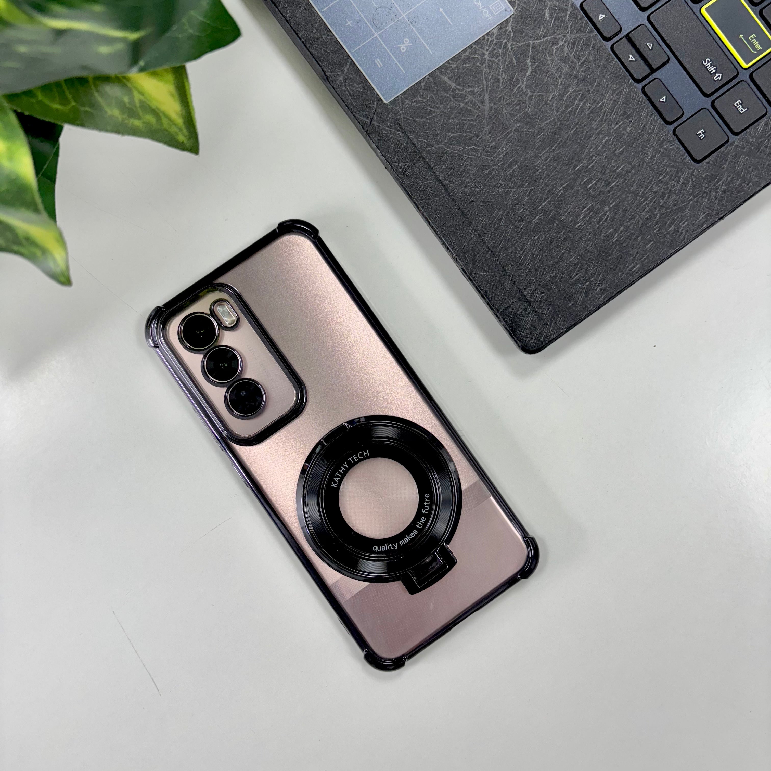 Oppo Reno12 Pro 5G Original Luxury Magnifier Ring Stand Shockproof Airbags Corner Case