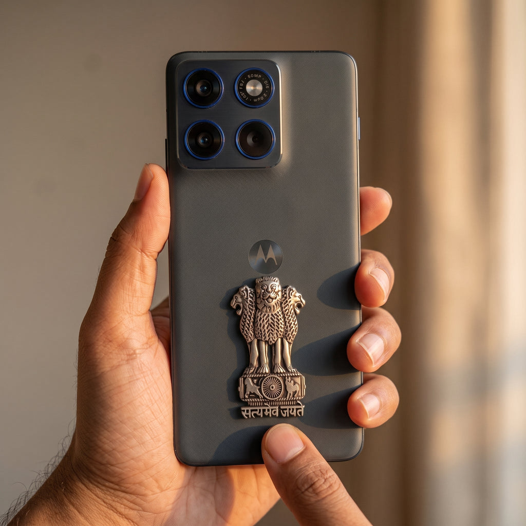 Motorola Edge 60 Pro 5G Compatible Satyamev Jayate 3D Metal Emblem Sticker