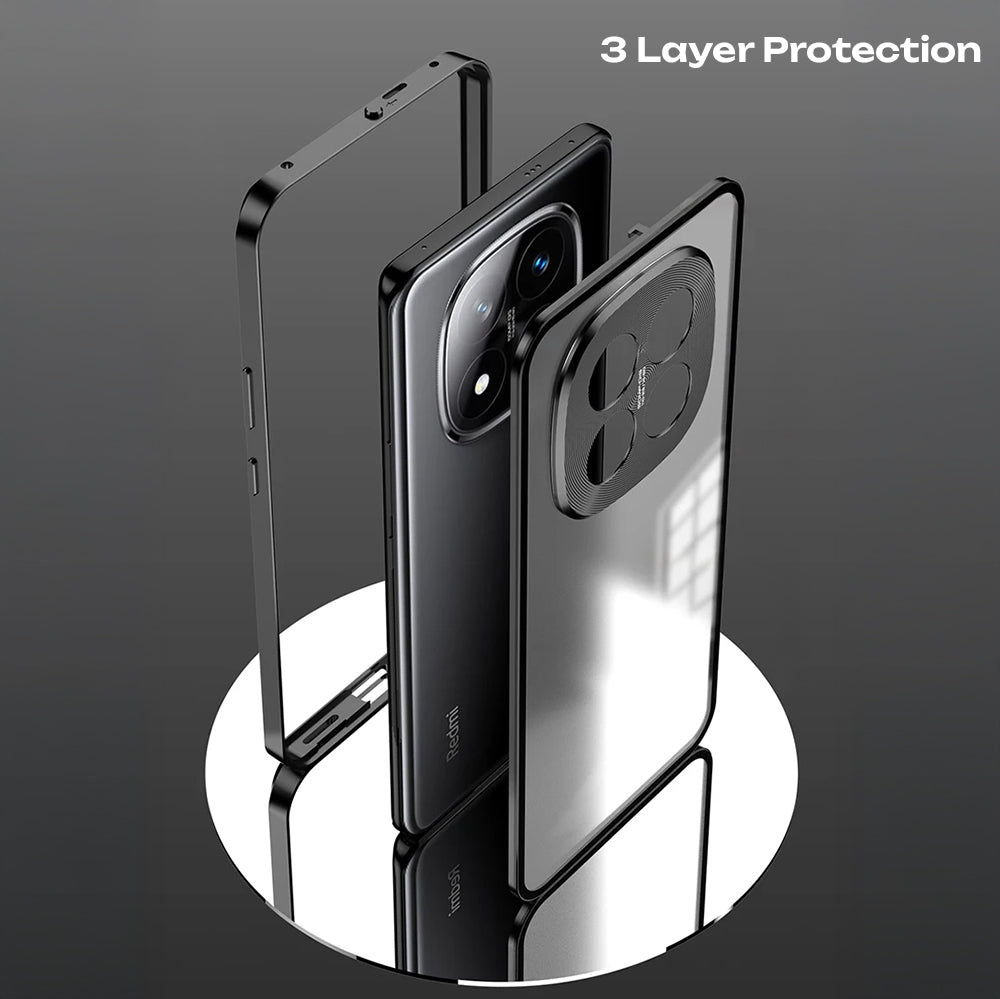 Redmi Note 14 Pro+ 5G Aluminium Metal Bumper Shield Transparent Back Case