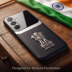 Samsung Galaxy M56 5G Satyamev Jayate 3D Metal Leather Back Case