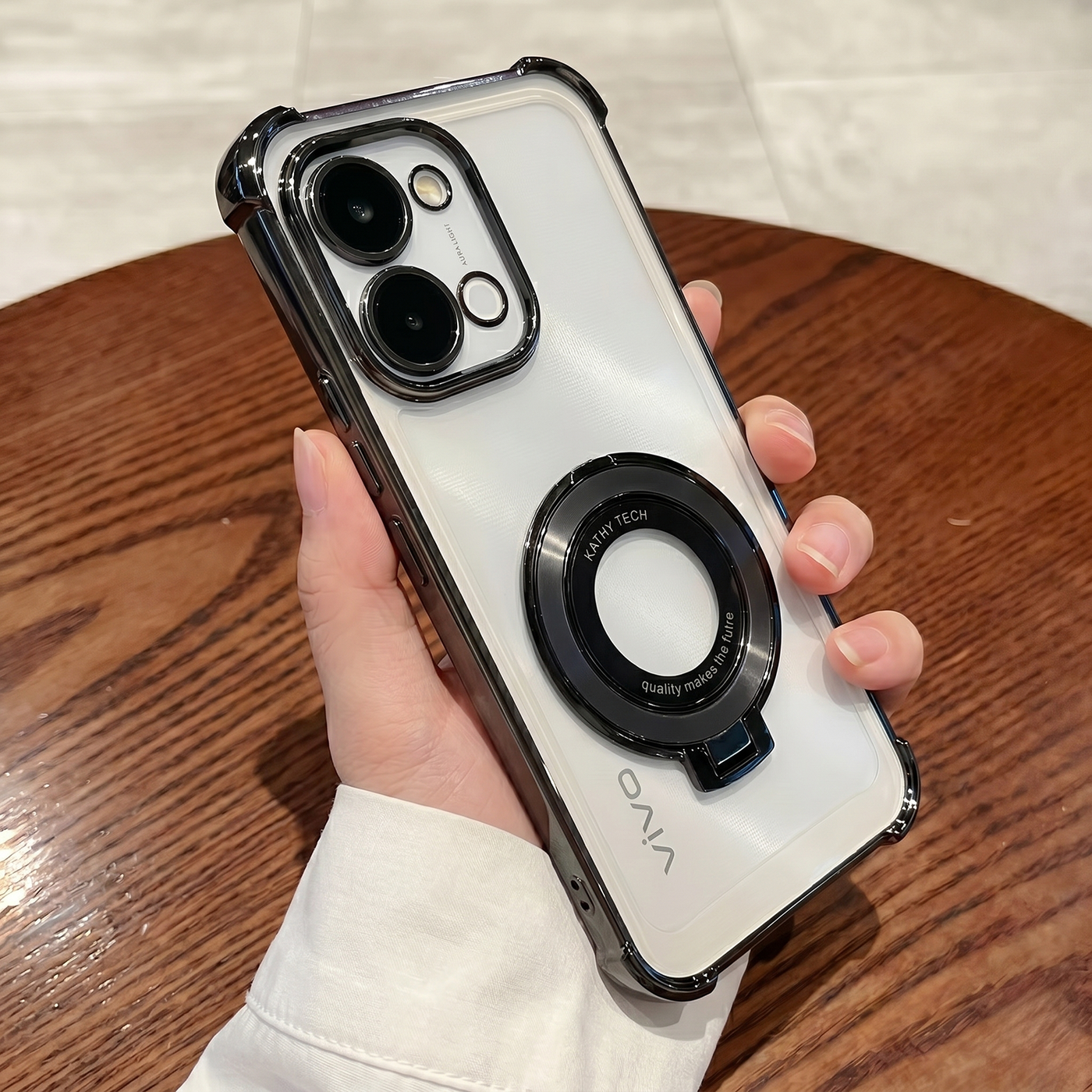 Vivo Y51 Pro 5G Original Luxury Magnifier Ring Stand Shockproof Airbags Corner Case