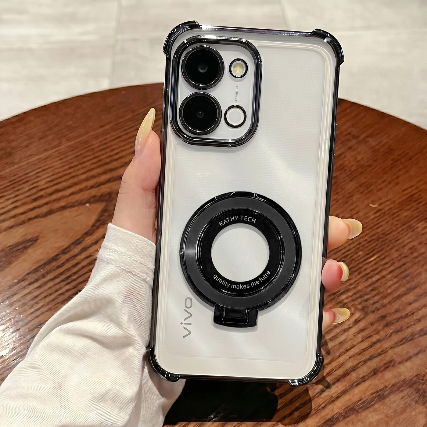 Vivo Y51 Pro 5G Original Luxury Magnifier Ring Stand Shockproof Airbags Corner Case
