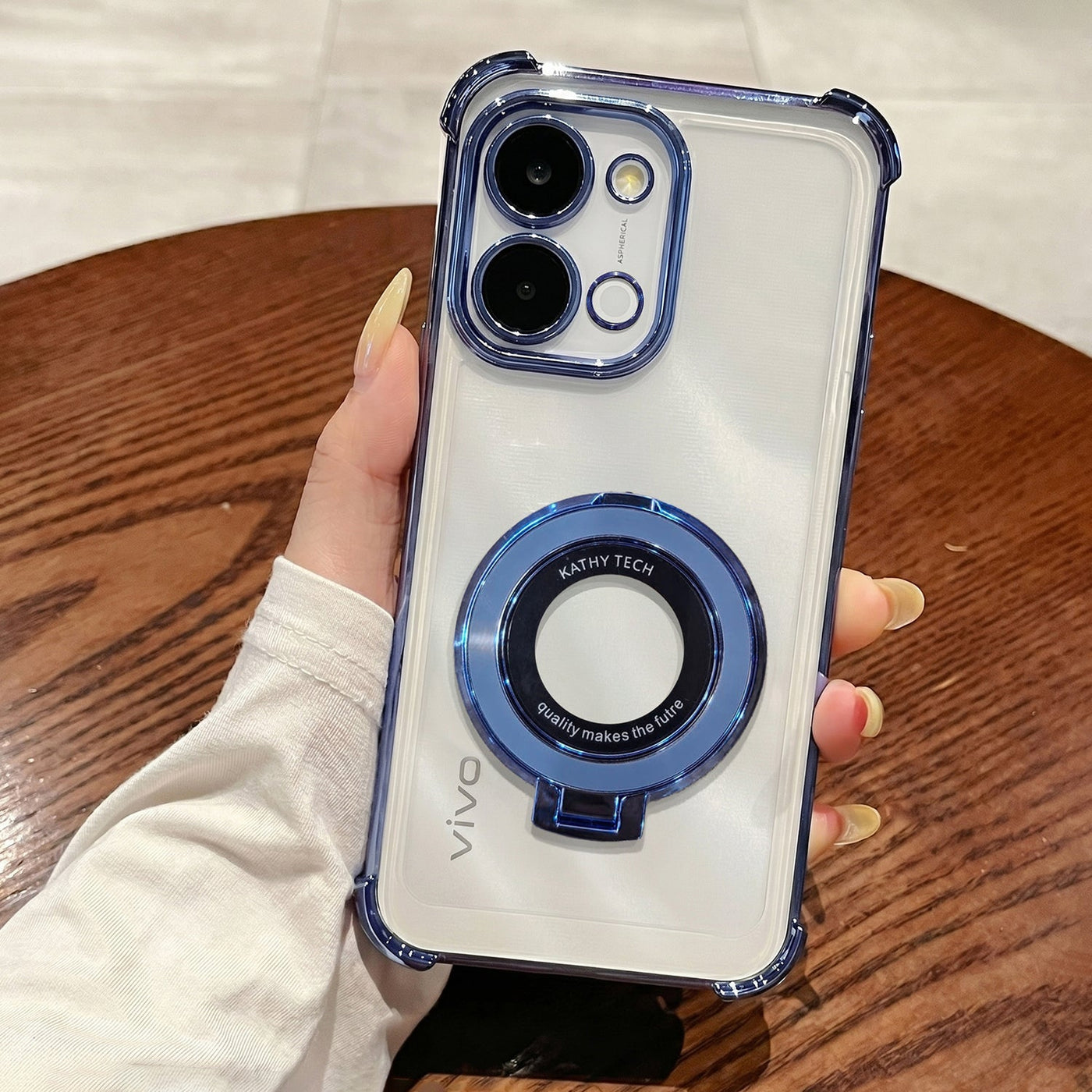 Vivo Y51 Pro 5G Original Luxury Magnifier Ring Stand Shockproof Airbags Corner Case