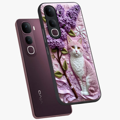 Vivo Y400 Pro 5G Lavender Cat Floral Glass Case
