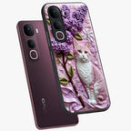Vivo Y400 Pro 5G Lavender Cat Floral Glass Case