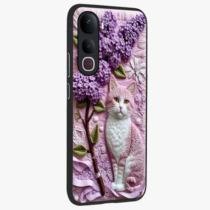 Vivo Y400 Pro 5G Lavender Cat Floral Glass Case