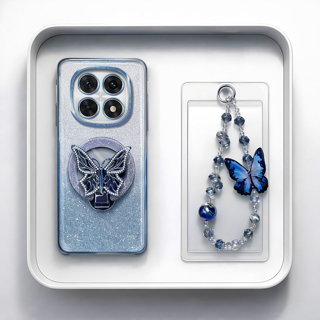 Redmi Note 14 Pro+ 5G Stunning Shimmer Electroplating Butterfly Stand Charm Case